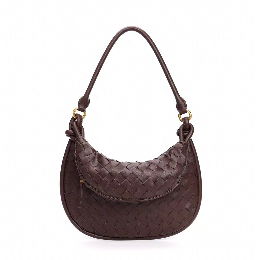 Fashion new woven bag crescent bag niche soft leather handbag hand carry underarm bag temperament hundred shoulder bag female