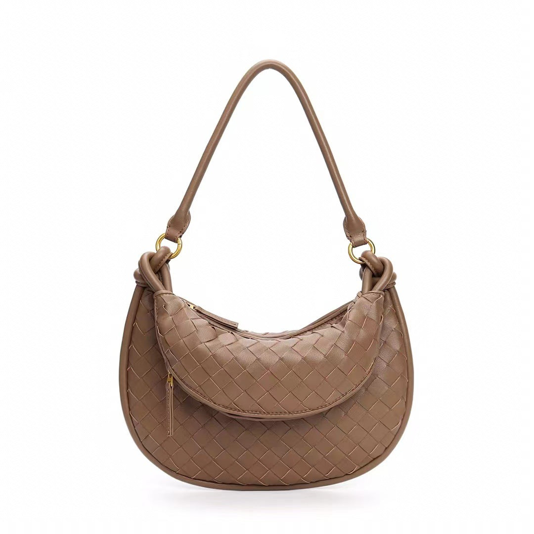 Fashion new woven bag crescent bag niche soft leather handbag hand carry underarm bag temperament hundred shoulder bag female