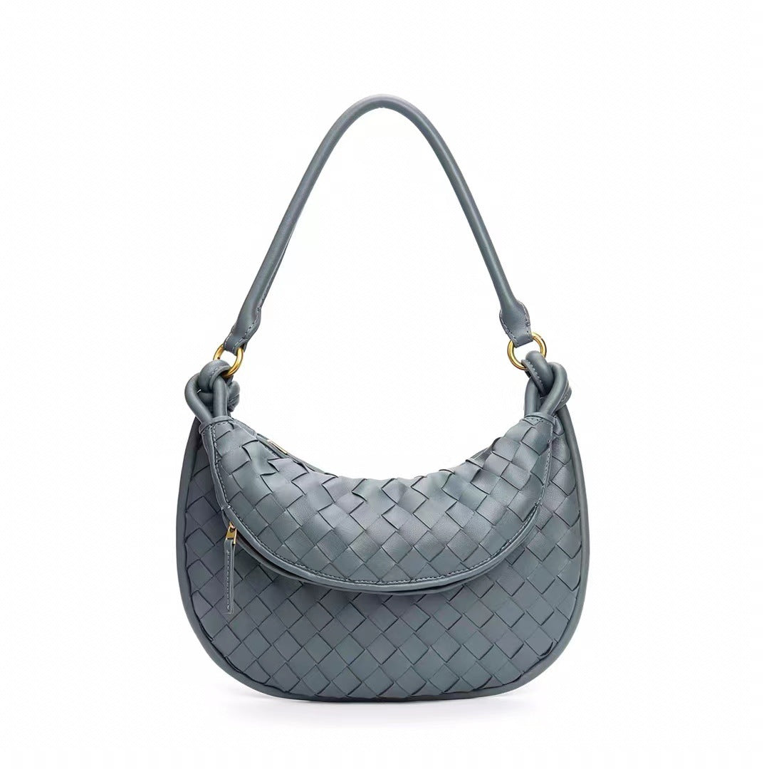 Fashion new woven bag crescent bag niche soft leather handbag hand carry underarm bag temperament hundred shoulder bag female