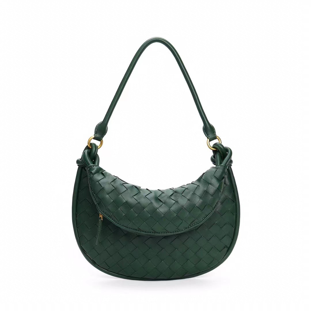 Fashion new woven bag crescent bag niche soft leather handbag hand carry underarm bag temperament hundred shoulder bag female