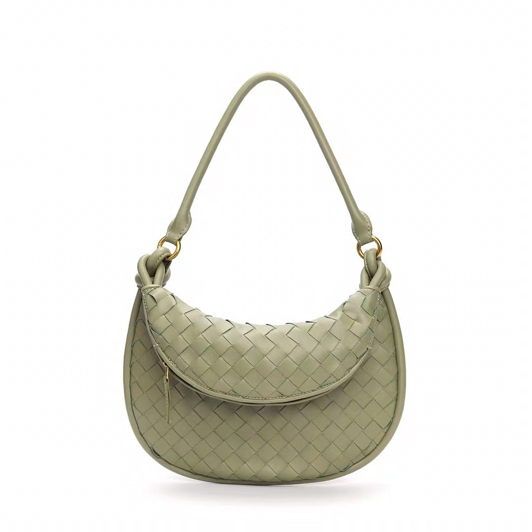 Fashion new woven bag crescent bag niche soft leather handbag hand carry underarm bag temperament hundred shoulder bag female