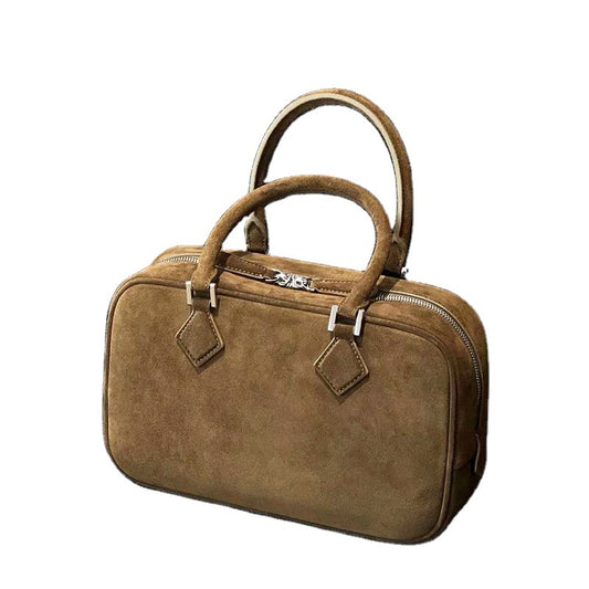 Sac à main en cuir véritable Nouveau sac à bandoulière Boston en daim pour femme Automne et hiver Des centaines de sacs fourre-tout pour les navetteurs Sacs à main pour seniors